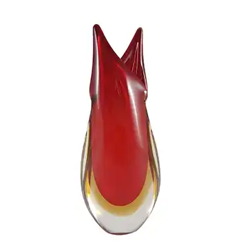 Murano / Venetian Red & Amber Vintage Sommerso Glass Vase