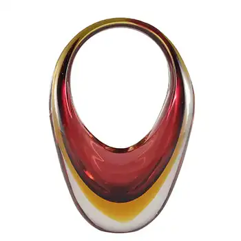 Fratelli Toso #30285 Murano Brown & Amber Sommerso Glass Basket Vase