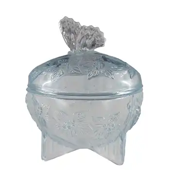 Sowerby Art Deco Blue Glass Butterfly Trinket Pot / Bowl