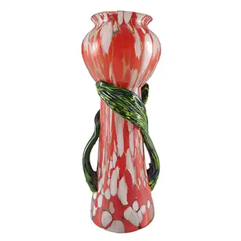 Czech Art Deco Red, White & Green Spatter Glass Vase