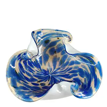 Murano Silver Leaf, Blue & White Glass Ashtray Bowl