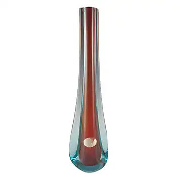 LABELLED Fratelli Scarpa Murano Sommerso Red & Blue Glass Stem Vase