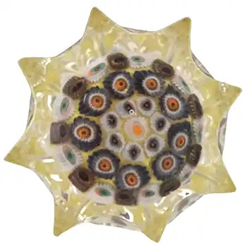 Strathearn #P13 Scottish Yellow Glass Millefiori Miniature Star Paperweight