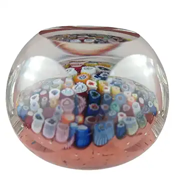 Strathearn Carpet Millefiori Closepack Faceted Orange Glass Paperweight