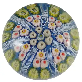 Strathearn #P7 Scottish Millefiori Lattice Blue Glass Paperweight
