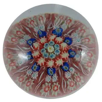 Strathearn #P7 Scottish Millefiori Lattice Pink Glass Paperweight