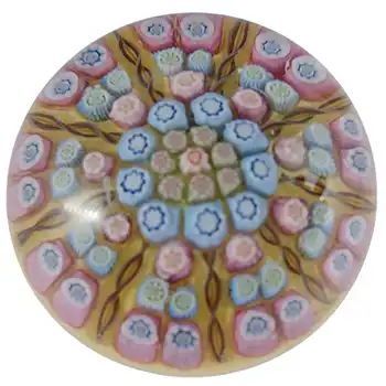 Strathearn #P8 Scottish Millefiori Lattice Yellow Glass Paperweight