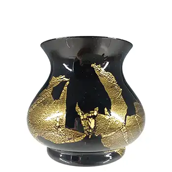 Stuart Strathearn Black & Gold Leaf Vintage Glass Vase & Leaflet