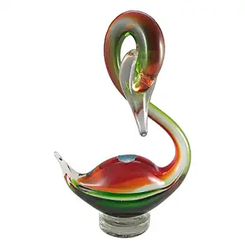 Murano Retro Green & Red Venetian Glass Swan Figurine