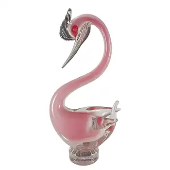 Oball Murano Pink & Opalescent White Cased Glass Swan