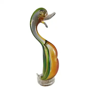 Murano Green & Amber Venetian Glass Duck Sculpture