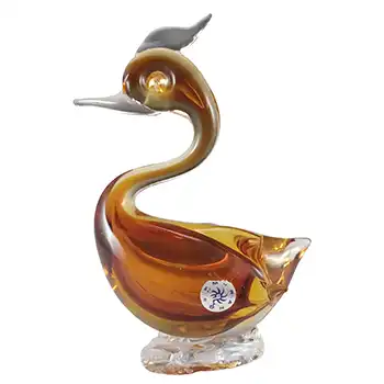 SVCC Vetri d'Arte Murano Amber Glass Duck Sculpture by Flavio Poli - Labelled