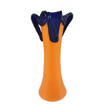 Czech / Bohemian Vintage Orange & Blue Glass Tango Vase