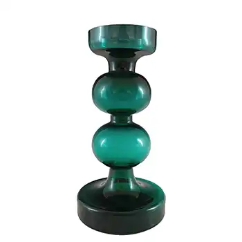 Alfred Taube German Green Hooped Glass 7" Vase / Candlestick