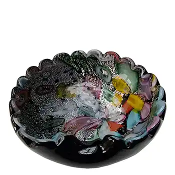 Fratelli Toso? Murano Silver Leaf & Coloured Canes Black Glass Bowl