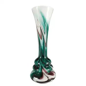 V.B. Opaline Florence Empoli Marbled Green, Brown & White Glass Vase