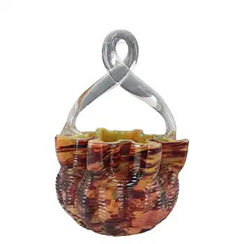 Welz Bohemian Red, Blue & Cadmium Yellow Spatter Glass Victorian Basket Bowl