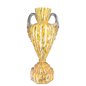 Welz Czech Orange & Green Aventurine Spatter Glass Trophy Vase