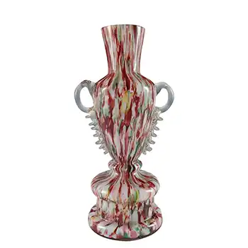 Welz Bohemian Honeycomb Spatter Glass Trophy Vase
