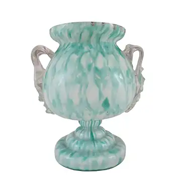 Welz Czech Honeycomb Green & White Spatter Glass Trophy Vase