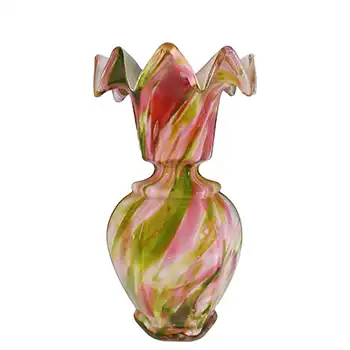 Welz Czech Pink & Green Aventurine Spatter Glass Vase
