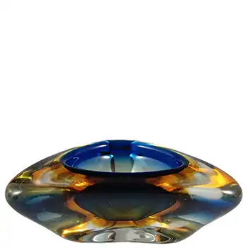 Arte Nuova Murano Blue & Amber Sommerso Glass Bowl