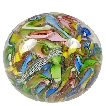 AVEM Murano Zanfirico & Aventurine Glass Scramble Paperweight