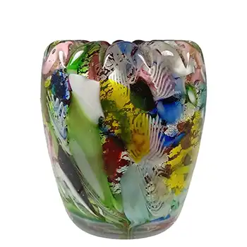 AVEM Murano Zanfirico Bizantino / Tutti Frutti Red Glass Mini Vase