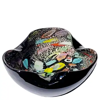 AVEM Murano Black Cased Glass Silver Leaf Bowl - Labelled