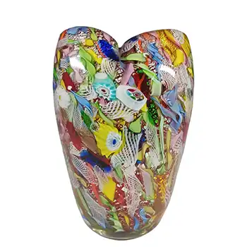 AVEM LARGE Murano Zanfirico Bizantino / Tutti Frutti Red Glass Vase