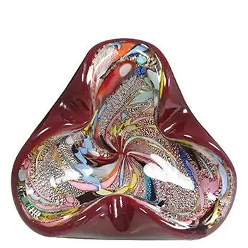 AVEM Murano Zanfirico Bizantino / Tutti Frutti Red Glass Tricorn Bowl