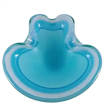 Barbini Murano Blue & Opalescent White Glass Vintage Biomorphic Bowl