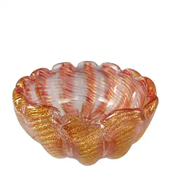 Barovier & Toso Murano Cordonato d'Oro Gold Leaf Red Glass Bowl