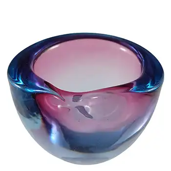 Murano Venetian Pink & Blue Glass Vintage Biomorphic Vase / Bowl
