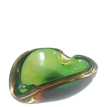 Murano / Venetian Green & Amber Sommerso Glass Biomorphic Bowl
