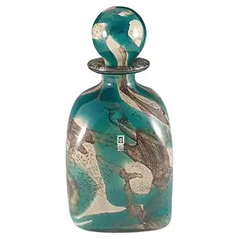 SIGNED Mdina 'Tiger' Maltese Blue & Brown Glass 10.5" Decorative Bottle