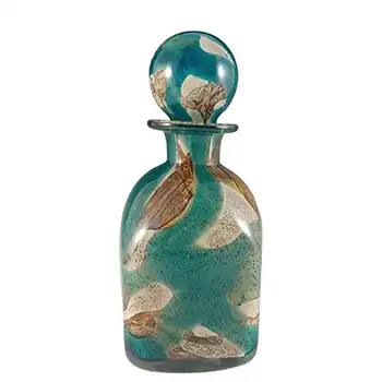 SIGNED Mdina 'Tiger' Maltese Blue & Brown Glass 9.25" Decorative Bottle