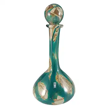 Mdina 'Tiger' Maltese Blue & Brown Glass 13" Decorative Bottle - Signed