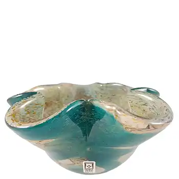 LABELLED Mdina 'Tiger' Maltese Blue & Brown Glass Wavy Bowl
