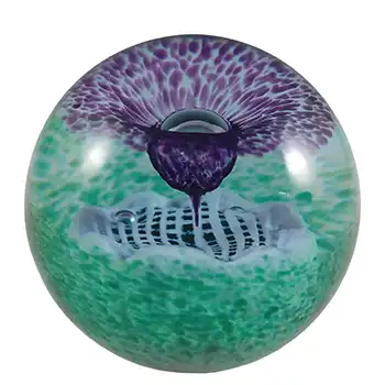 MARKED Caithness Purple & Green Glass "Flower of Scotland" Paperweight