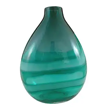 Chinese Green Striped Cased Art Glass Vase, Large & Heavy