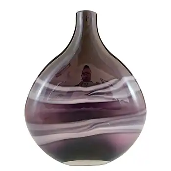 Chinese Purple Striped Cased Art Glass Vase, Large & Heavy