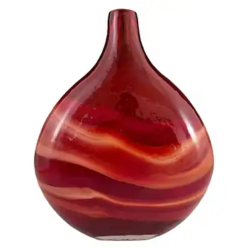 Chinese Red Striped Cased Art Glass Vase, Large & Heavy
