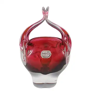 Chřibská #296/6/16 Czech Pink & Orange Glass Basket Vase