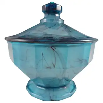 George Davidson #283 Art Deco Blue Cloud Glass Trinket Bowl