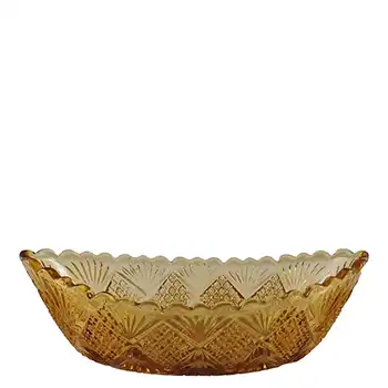 Davidson Victorian Antique 'Lords & Ladies' Amber Glass Boat Bowl