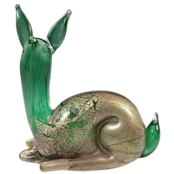 LABELLED St John's Crystal 'Azurene' Green Glass 'Maximals' Deer