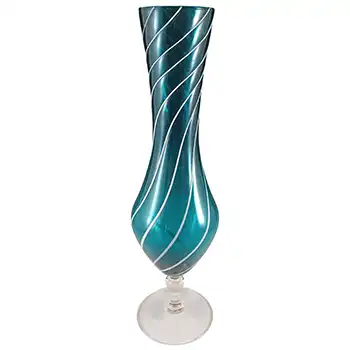 Empoli Italian Large Turquoise Blue & White Glass Vintage Footed Vase