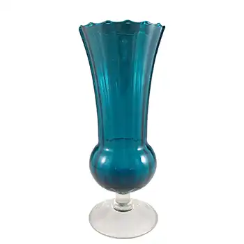Empoli Italian Large Turquoise Blue Retro Glass Vintage Footed Vase