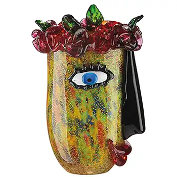 Gilde Handwerk Chinese Multicoloured Gold Leaf Glass Picasso Style Face Vase